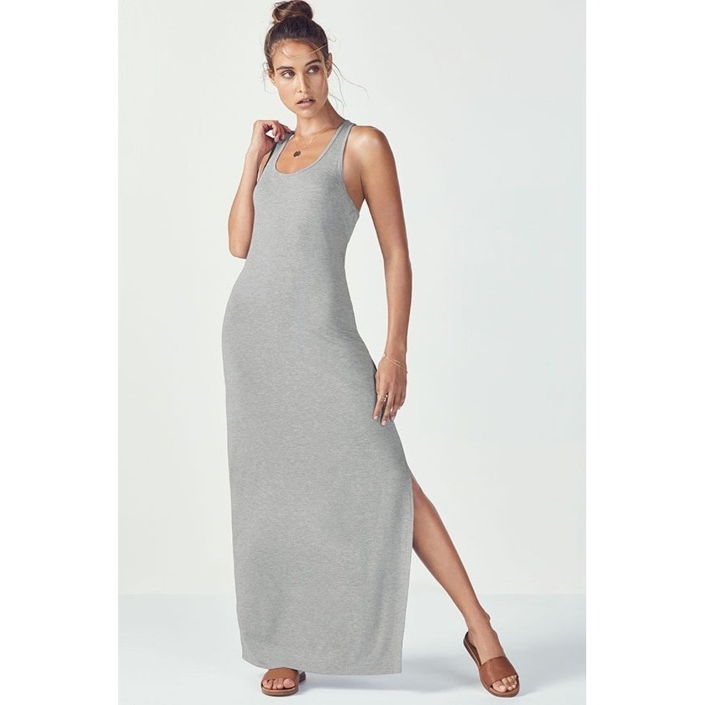 Fabletics Lliana Maxi Dress Women XXL Gray Racerback Side Slit Athleisure Yoga